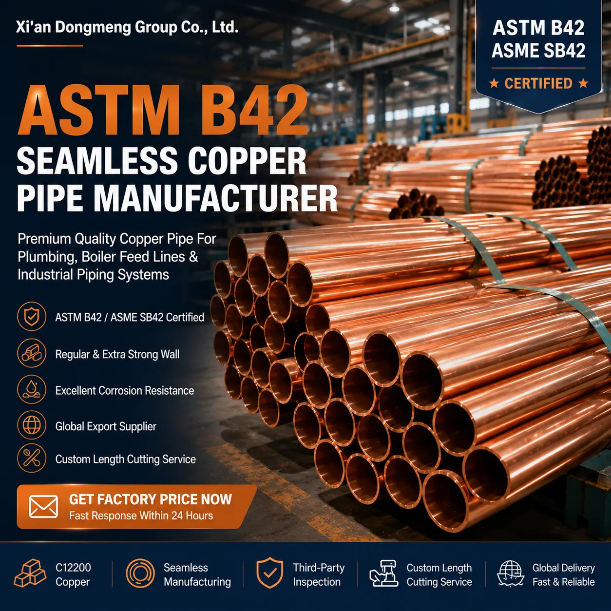 ASTM B42 বিজোড় কপার পাইপ
